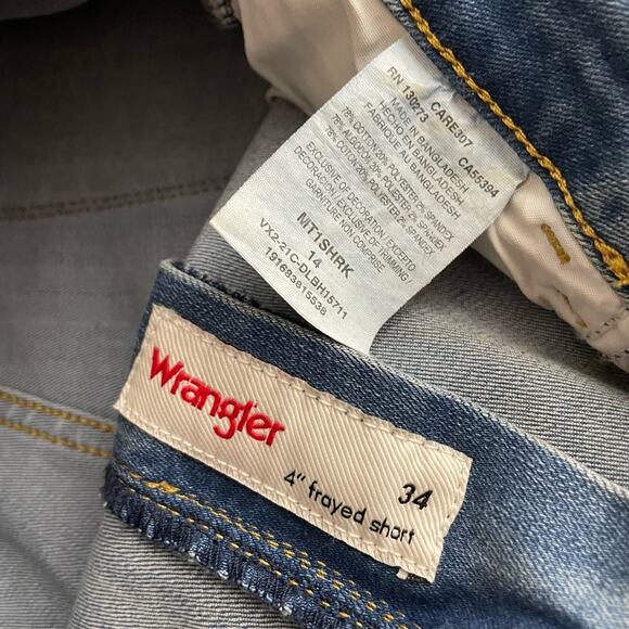 Wrangler “4” frayed short” denim cutoffs Jean raw hem stretch mid high rise - Picture 14 of 16